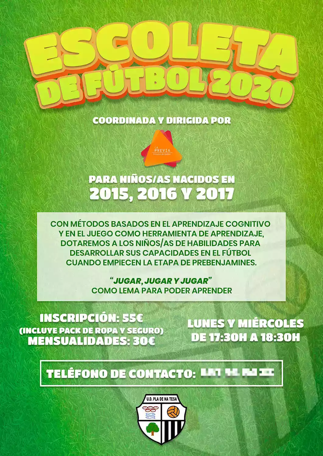 Cartel Escoleta Fútbol 2020 (UD Pla de na Tesa)